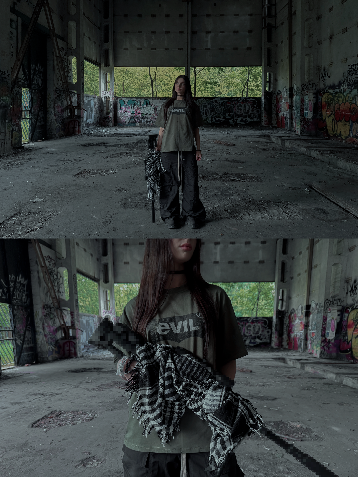 EVIL DISTRESSED T-SHIRT (DARK GREEN)